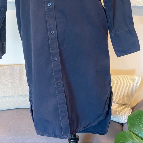 Everlane Navy Blue Long Sleeve 100% Cotton Button Up Shirt Dress Pockets Sz 0 - Picture 5 of 10